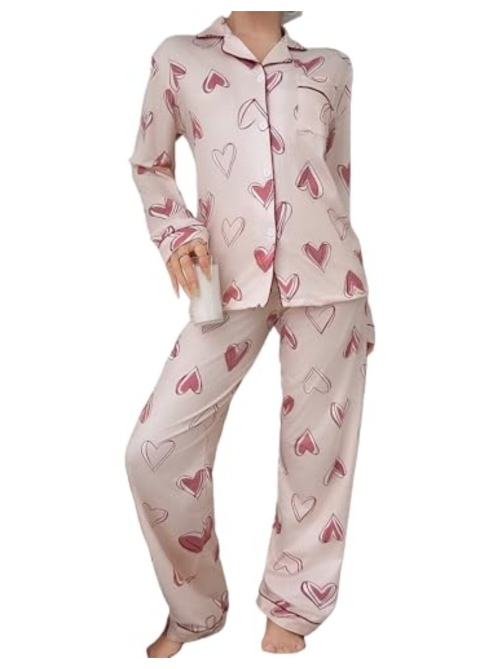 Women's 2-Piece Pajama Set Long Sleeve Button Down Lounge Sleepwear Soft